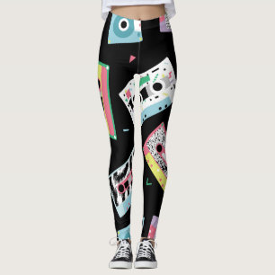 Retro audio tapes, 80s style pattern. leggings