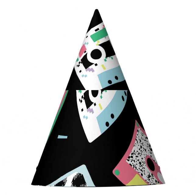 Retro audio tapes, 80s style pattern. party hat (Front)