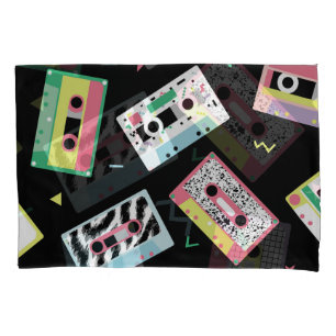 Retro audio tapes, 80s style pattern. pillowcase