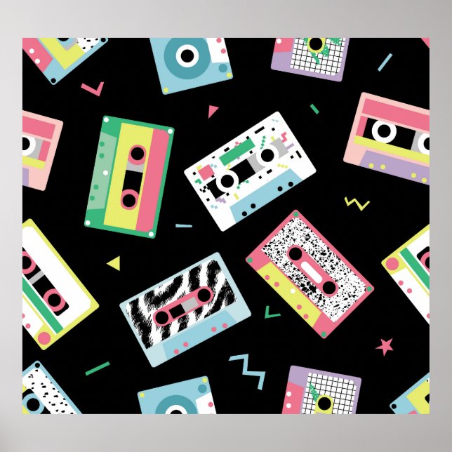 Retro audio tapes, 80s style pattern. poster (Front)