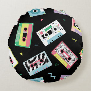 Retro audio tapes, 80s style pattern. round cushion