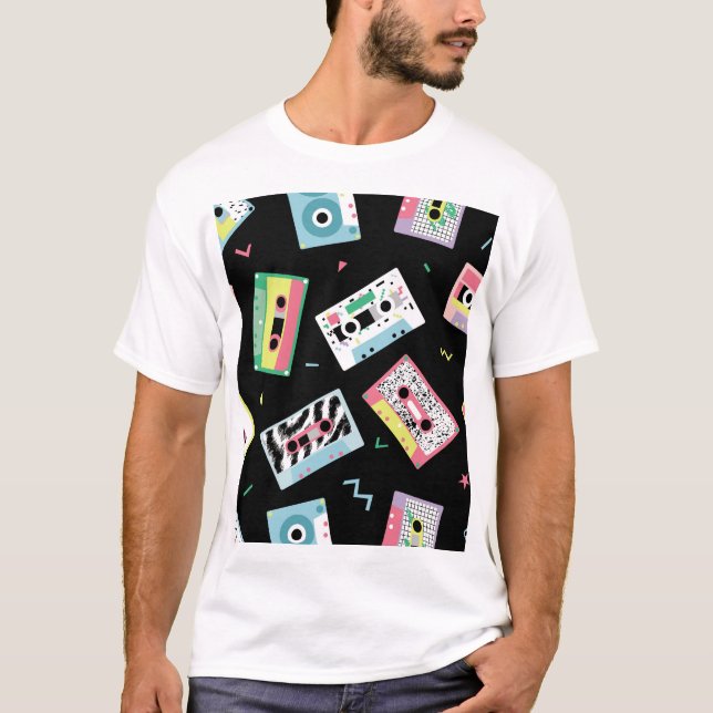 Retro audio tapes, 80s style pattern. T-Shirt (Front)
