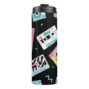 Retro audio tapes, 80s style pattern. thermal tumbler