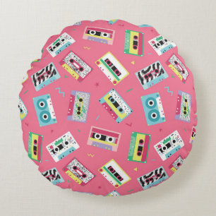 Retro Audio Tapes: 80s Style. Round Cushion