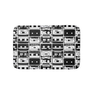 Retro audio tapes, old-fashioned pattern. bath mat