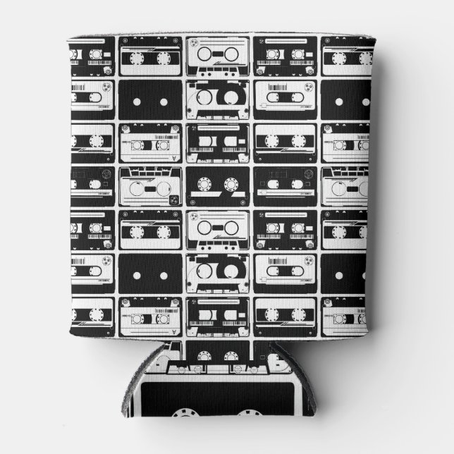 Retro audio tapes, old-fashioned pattern. can cooler (Front)