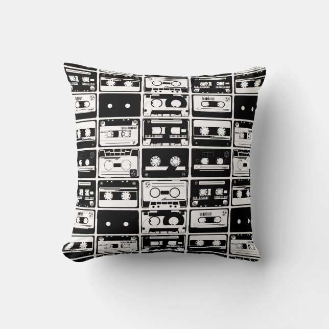 Retro audio tapes, old-fashioned pattern. cushion (Front)