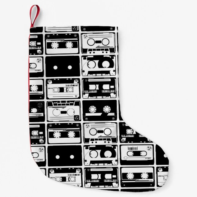 Retro audio tapes, old-fashioned pattern. small christmas stocking (Front)