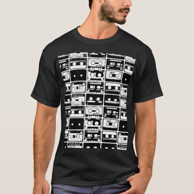 Retro audio tapes, old-fashioned pattern. T-Shirt (Front)