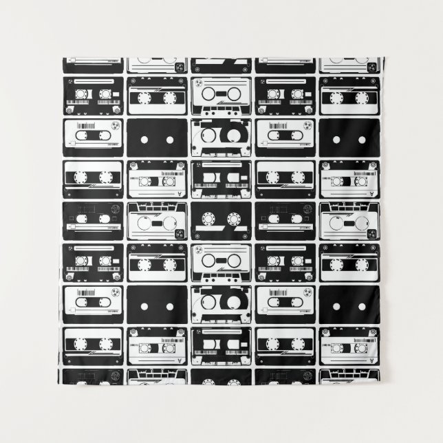 Retro audio tapes, old-fashioned pattern. tapestry (Front)