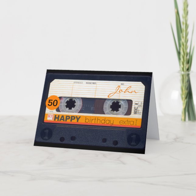 Retro Audiotape 50th birthday personalised HGC Card (Front)