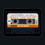 Retro Audiotape 50th birthday Save the date Magnet<br><div class="desc">Old audio cassette to personalise with your name and date. Design on photo magnet with text for 50th Birthday "Save the Date". Matching birthday save the date postcard, birthday invitation, birthday paper napkin and guest book (spiral notebook and hard cover). Don't forget the whole collection of retro audiotapes (transparent, green...</div>