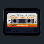 Retro Audiotape 50th birthday Save the date Magnet<br><div class="desc">Old audio cassette to personalise with your name and date. Design on photo magnet with text for 50th Birthday "Save the Date". Matching birthday save the date postcard, birthday invitation, birthday paper napkin and guest book (spiral notebook and hard cover). Don't forget the whole collection of retro audiotapes (transparent, green...</div>