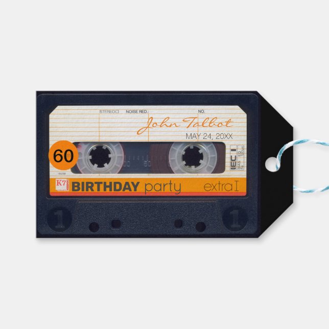 Retro Audiotape 60th birthday Thank You Gift Tag (Front (Horizontal))