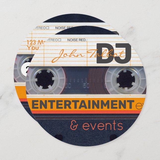 Retro Audiotape Cassette 80s DJ Business Round C Holiday Card (Front/Back)