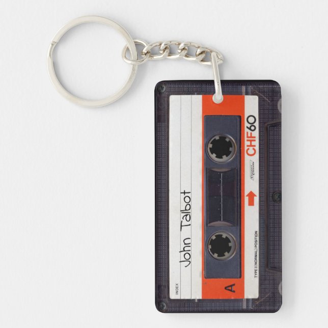 Retro Audiotape Mixtape Cassette OW personalised K Key Ring (Front)