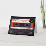 Retro Audiotape S 50th birthday recto-verso Name C Card<br><div class="desc">Old audio cassette (white and red ornage label) to personalise with your name and date. 50 is customisable on a small black tag. Design on recto verso greeting card for birthday. You can easily change text (font, colour, size and position) by clicking the customise button. Matching 50th birthday invitation and...</div>