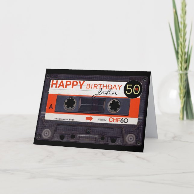 Retro Audiotape S 50th birthday recto-verso Name C Card (Front)