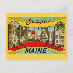 Retro Augusta ME Greetings Postcard