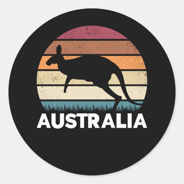 Retro Australian Animal jumping Kangaroo Classic Round Sticker (Front)