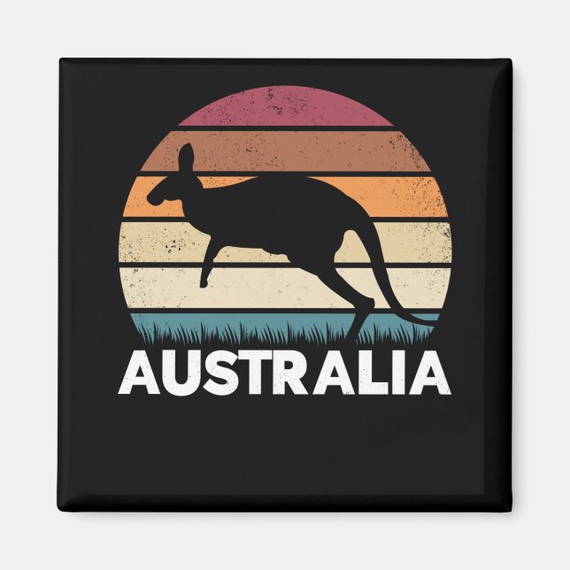 Retro Australian Animal jumping Kangaroo Magnet (Front)