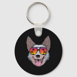 Retro Australian Cattle Dog Sunglasses Key Ring
