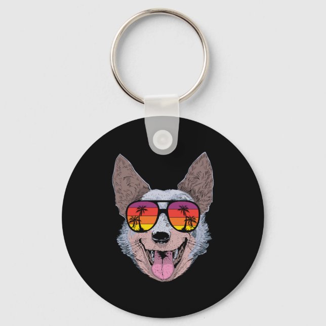 Retro Australian Cattle Dog Sunglasses Key Ring (Front)