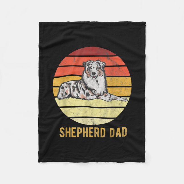 Retro Australian Dog Shepherd Dad Dog Father  Fleece Blanket (Front)