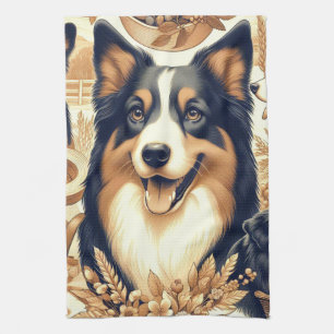 Retro Australian Shepherd Illustration Tea Towel