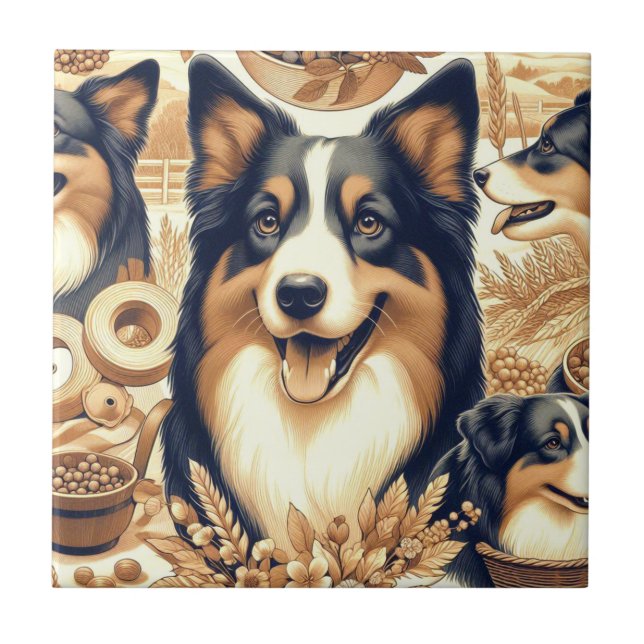 Retro Australian Shepherd Illustration Tile (Front)