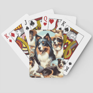 Retro Australian Shepherd Seamless Painting Playing Cards