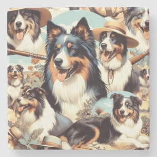 Retro Australian Shepherd Seamless Painting Stone Coaster