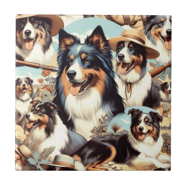 Retro Australian Shepherd Seamless Painting Tile (Front)