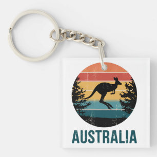 Retro Australian Sunset Animal jumping Kangaroo Key Ring