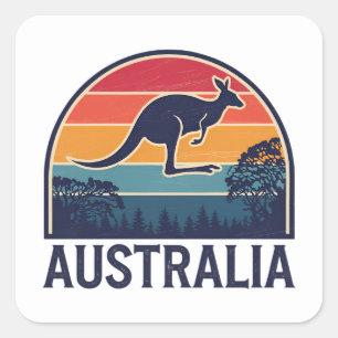 Retro Australian Sunset Animal jumping Kangaroo  Square Sticker