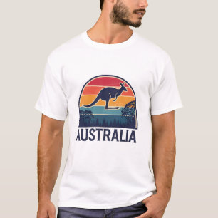 Retro Australian Sunset  Animal jumping Kangaroo T-Shirt
