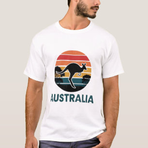 Retro Australian Sunset Animal jumping Kangaroo T-Shirt