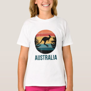 Retro Australian Sunset Animal jumping Kangaroo T-Shirt