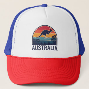 Retro Australian Sunset Animal jumping Kangaroo Trucker Hat