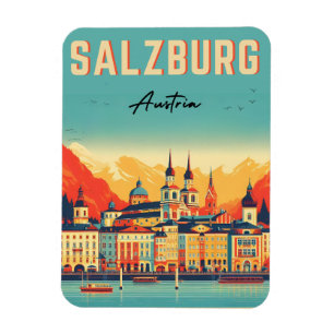 Retro Austria capital salzburg skyline Magnet