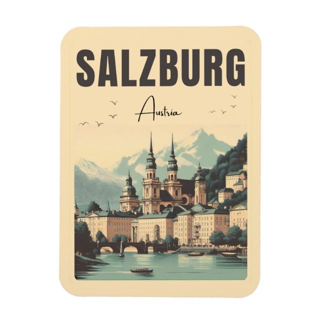 Retro Austria capital salzburg skyline Magnet (Vertical)