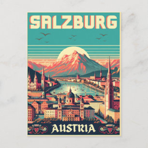 Retro Austria capital salzburg skyline Postcard