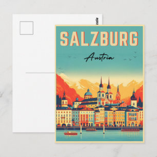 Retro Austria capital salzburg skyline Postcard