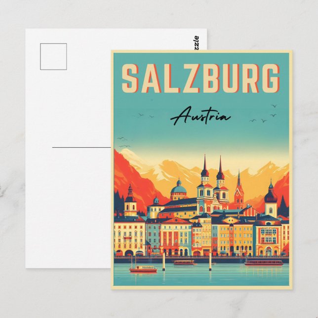 Retro Austria capital salzburg skyline Postcard (Front/Back)