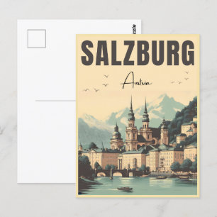Retro Austria capital salzburg skyline Postcard