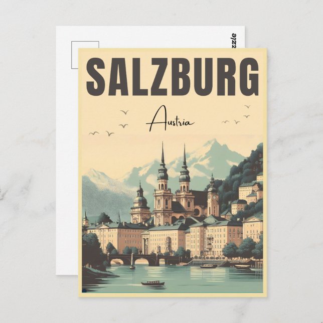Retro Austria capital salzburg skyline Postcard (Front/Back)