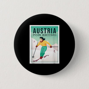 Retro Austria Skiing Motif With Ski And Ski Poles  6 Cm Round Badge