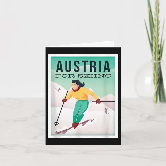 Retro Austria Skiing Motif With Ski And Ski Poles  Card (Front)