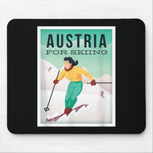 Retro Austria Skiing Motif With Ski And Ski Poles Mouse Mat