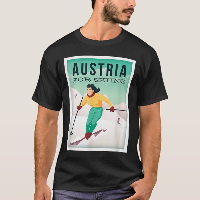 Retro Austria Skiing Motif With Ski And Ski Poles  T-Shirt (Front)